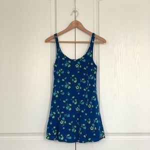 Flowy Blue  & Green Flower Print Dress
